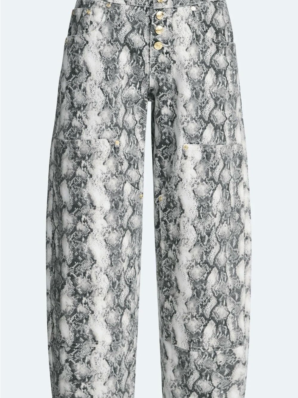 Prada High-Rise Snake-Print Wide-Leg Jeans in Black & White